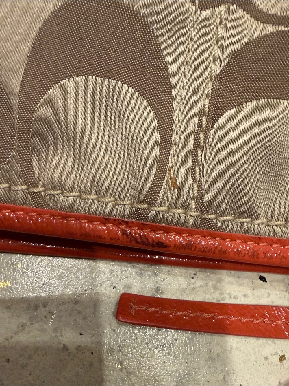 Coach 12675 Signature C Khaki Jacquard Hobo Shoulder Bag Coral Leather - Picture 6 of 10